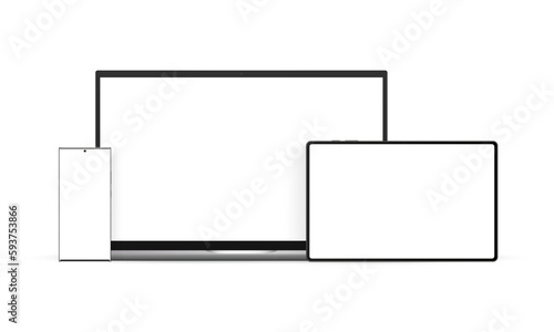 Set of Electronic Devices With Blank Screens. Laptop, Horizontal Tablet, Frameless Smartphone. Vector Illustration