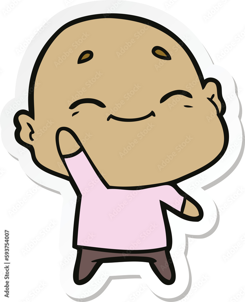 sticker of a happy cartoon bald man