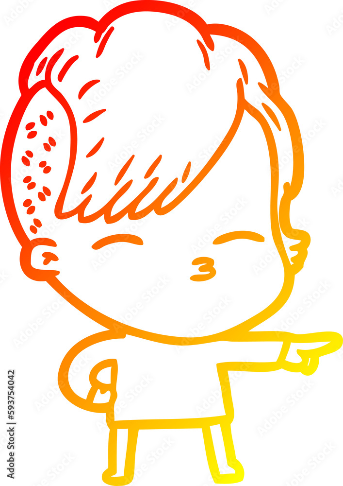 warm gradient line drawing cartoon squinting girl warm gradient line drawing cartoon squinting girl