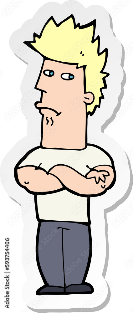 sticker of a cartoon man sulking
