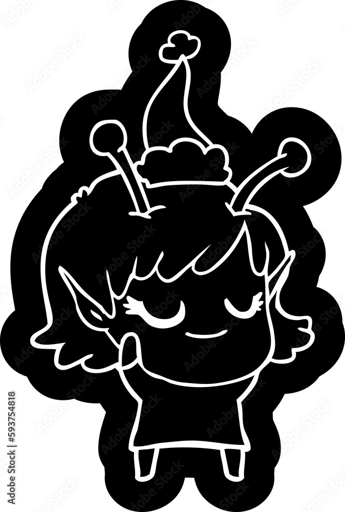 smiling alien girl cartoon icon of a wearing santa hat smiling alien girl cartoon icon of a wearing santa hat
