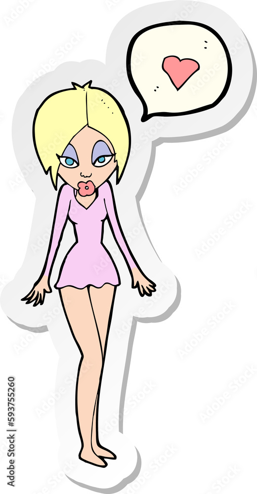 sticker of a cartoon woman with love heart sticker of a cartoon woman with love heart