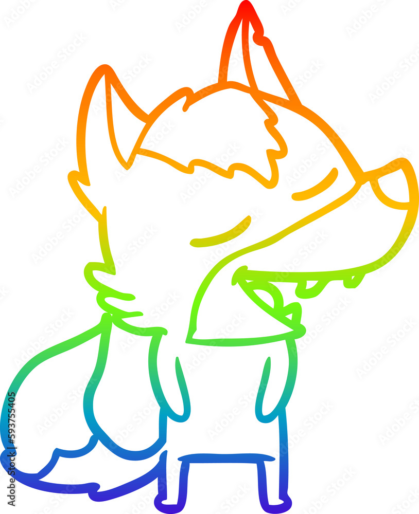 Obraz premium rainbow gradient line drawing cartoon wolf laughing
