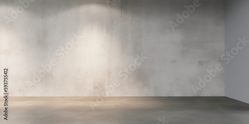 Concrete wall and floor background for product display or mock up, three dimensional showroom. Background. Mockup. Generative AI. Abstract white interior of an empty room with concrete walls