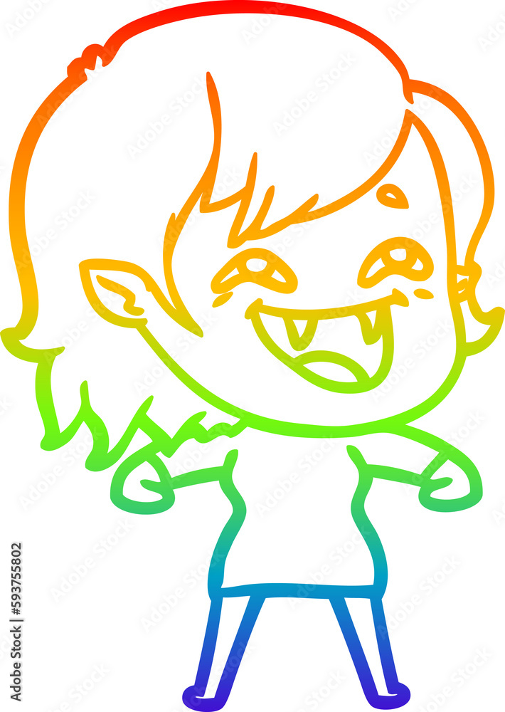 rainbow gradient line drawing cartoon laughing vampire girl rainbow gradient line drawing cartoon laughing vampire girl