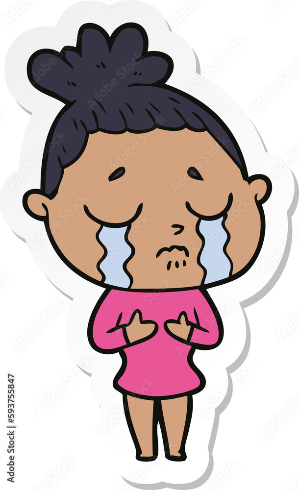 sticker of a cartoon crying woman sticker of a cartoon crying woman