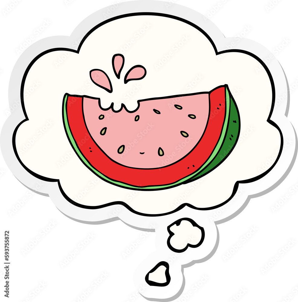 cartoon watermelon and thought bubble as a printed sticker cartoon watermelon and thought bubble as a printed sticker