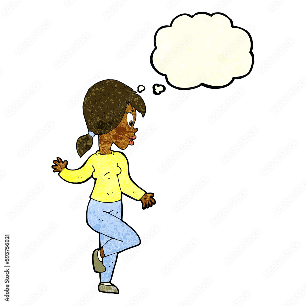 cartoon woman waving with thought bubble cartoon woman waving with thought bubble