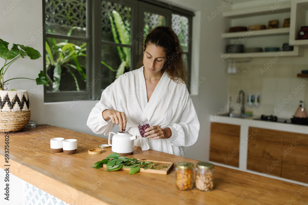 Young woman make tea ceremony at home Young woman make tea ceremony at home