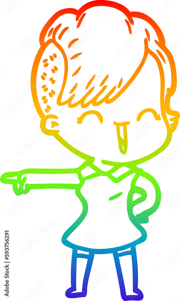 rainbow gradient line drawing cartoon happy hipster girl rainbow gradient line drawing cartoon happy hipster girl