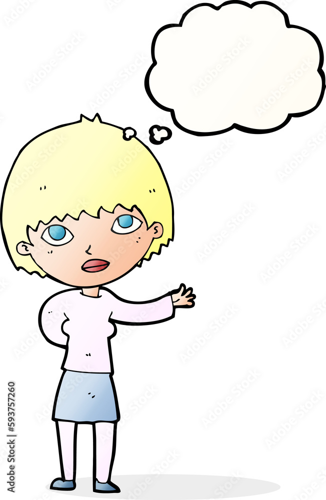 cartoon woman explaining with thought bubble cartoon woman explaining with thought bubble