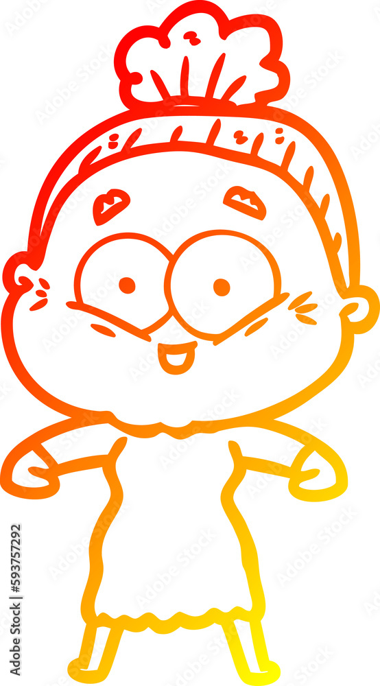 warm gradient line drawing cartoon happy old woman warm gradient line drawing cartoon happy old woman