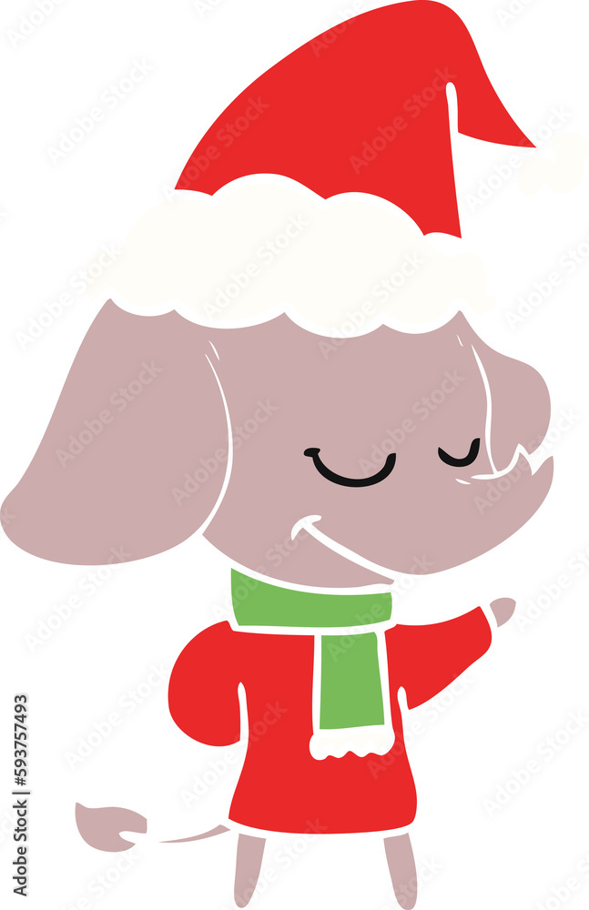 flat color illustration of a smiling elephant wearing scarf wearing santa hat flat color illustration of a smiling elephant wearing scarf wearing santa hat