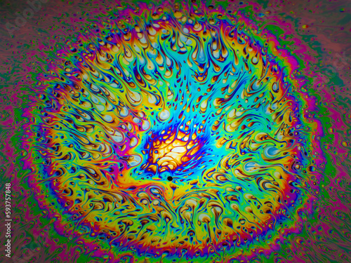 Spectacular circular abstraction of chaotic streams of bright colors