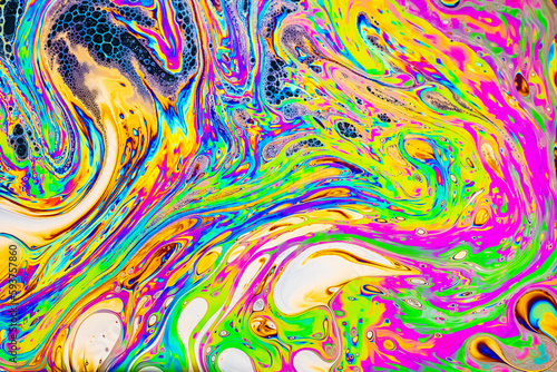 Artistic abstraction with patterns of multicolored substances.