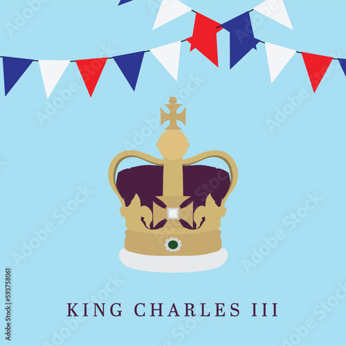 King Charles III vector with bunting and crown