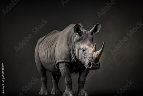 African white rhino portrait on a dark studio background. Generative AI