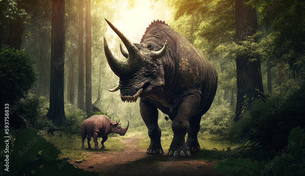 Fototapeta premium Carnivore dinosaur, bull AI Generated illustration