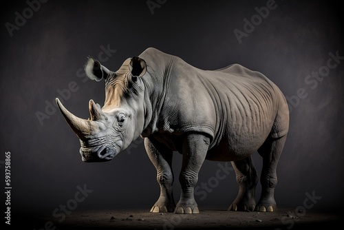 African white rhino portrait on a dark studio background. Generative AI