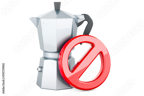 Moka Pot with forbidden symbol, 3D rendering