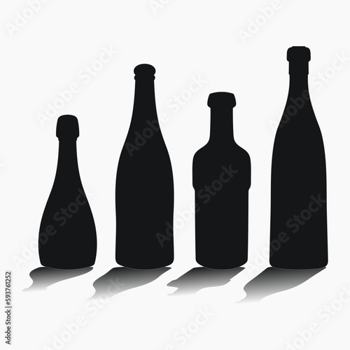 Shape of silhouette of bottle for alcohol, beer, kvass, waters. Outline of a container for storing liquid