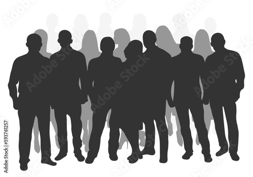 Crowd silhouette outline, group of people. Youth, business group. Isolated vector