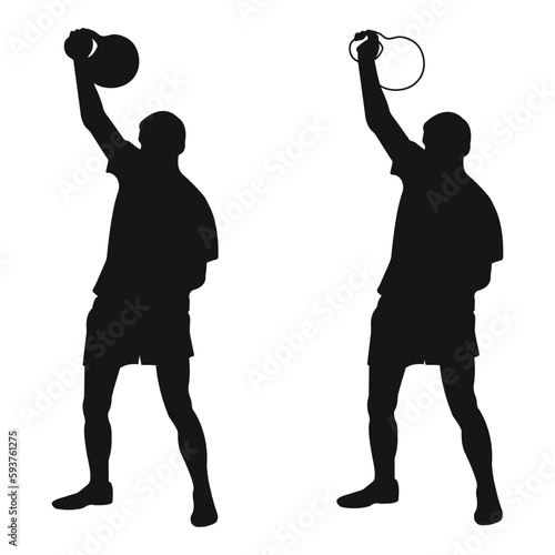 Set silhouettes athletes weight lifter lift kettlebell, weights. Weight lifting. Pull, push, bench press