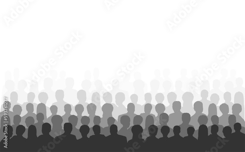 Head silhouettes of men and women. Spectators, audience, beholder, viewer, onlooker