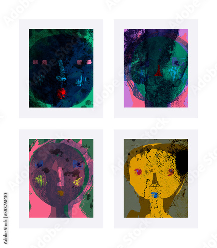 Four head portraits with grunge texture photo