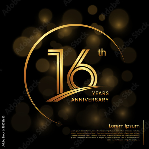 16th Anniversary logo design with double line numbers. Golden anniversary template. Vector Logo Template