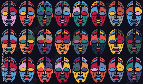 African Masks, Seamless Pattern, Vector Illustration