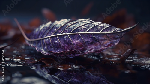 purple magical boat - skeletonized leaf reflection in nature