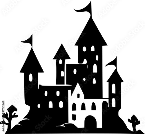 Castle - Black and White Isolated Icon - Vector illustration