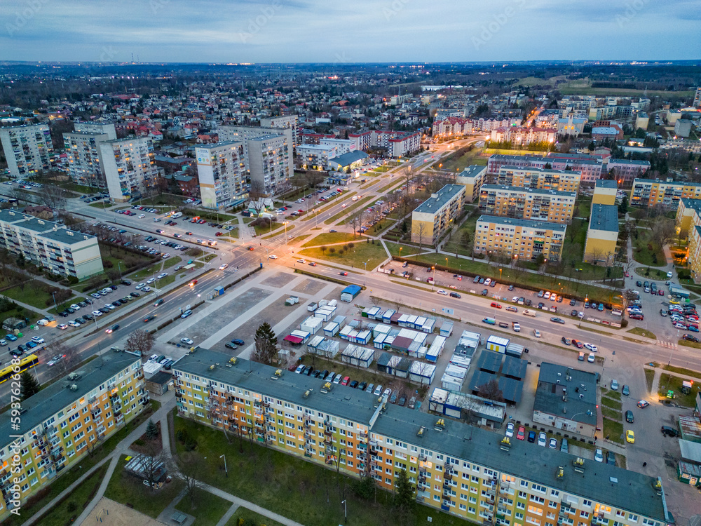 View at Pabianice city from a drone	
