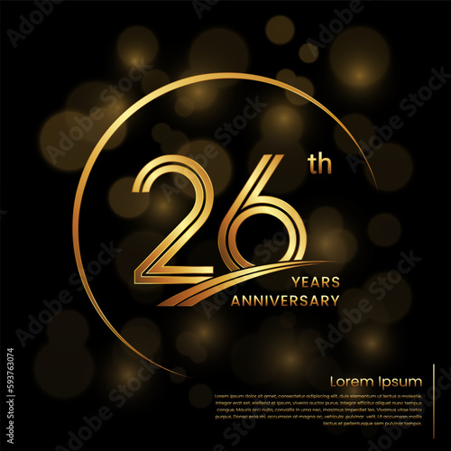26th Anniversary logo design with double line numbers. Golden anniversary template. Vector Logo Template