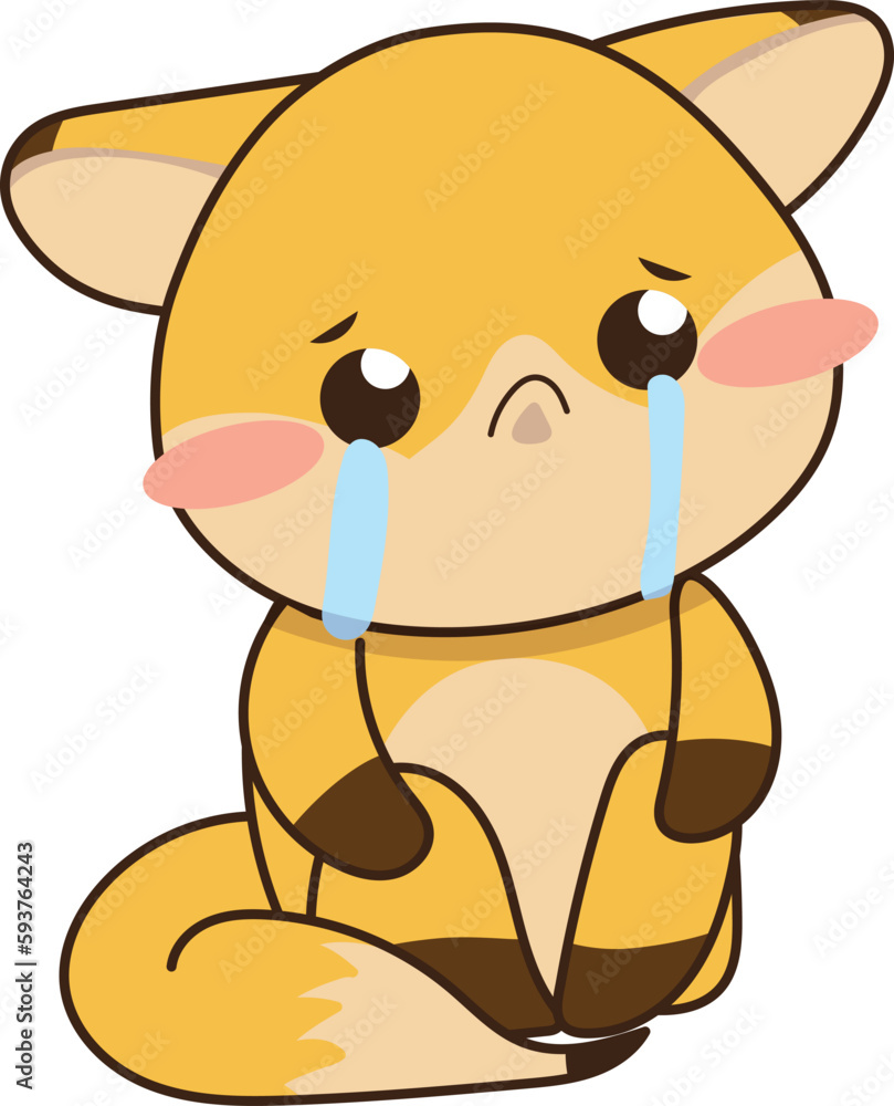 Illustration Vector Cute Sad Fox, Crying Illustration Vector Cute Sad Fox, Crying