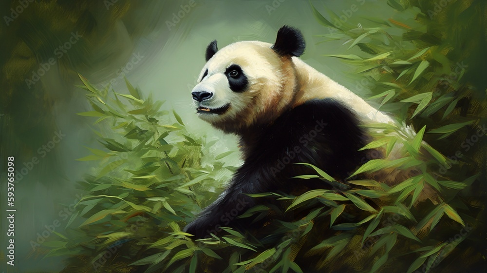 Fototapeta premium A stunning oil painting of a panda in its natural habitat