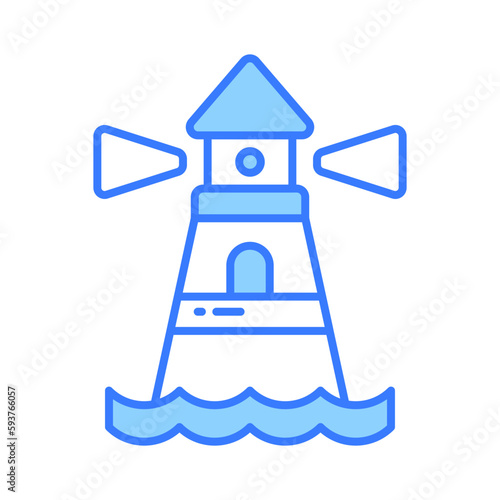 A tower containing a beacon light to warn or guide ships at sea, well designed icon of lighthouse