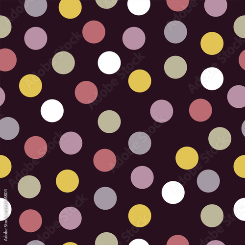Cute seamless pattern with dots on a dark background. Design for fabric, paper or cover.