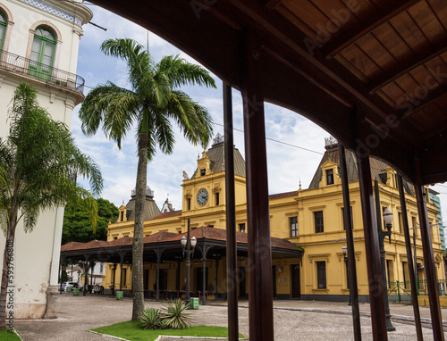 Estação do Valongo - SANTOS, SP, BRAZIL - APRIL 09, 2023: Historic Valongo Station built in 1867 by the Sao Paulo Railway in neoclassical style inspired by the London Victoria Station. photo