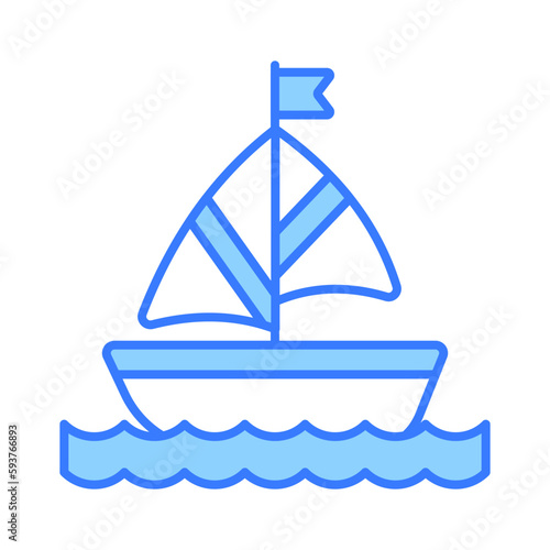 A sailboat icon represents a boat propelled by the wind using a sail, modern vector of boating