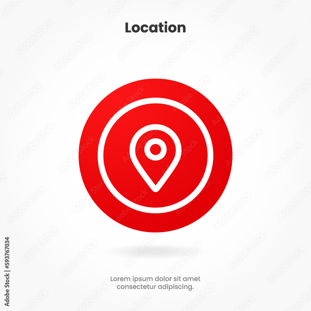 Target pin point icon. Red map location pointer icon symbol sign. Gps marker with isolated white background for mobile app website UI UX.