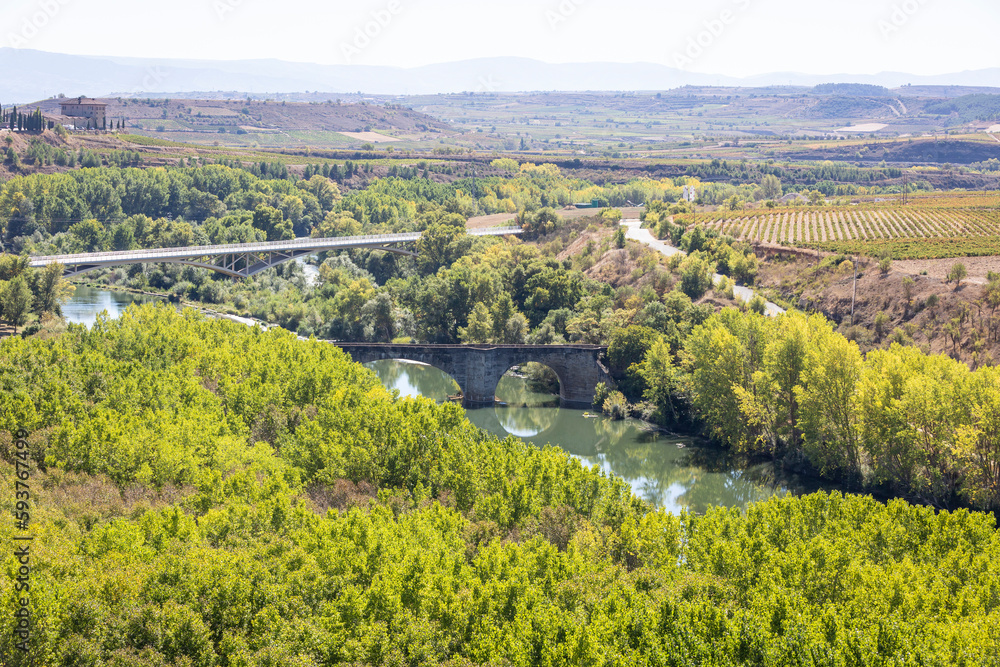 the medieval bridge over Ebro river at San Vicente de la Sonsierra, Comarca of Haro - Rioja Alta, province of La Rioja, Spain