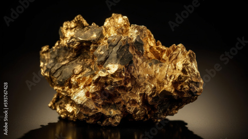 Luxury large gold nugget with a rough rocky look on a black background. Al generated