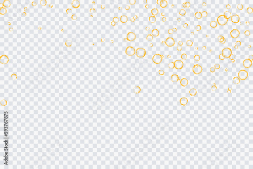 Golden air bubbles, oxygen, champagne crystal clear, isolated on a transparent background of modern design. Vector illustration of eps 10.