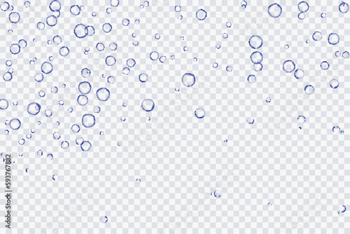 Blue air bubbles, oxygen, champagne crystal clear, isolated on a transparent background of modern design. Vector illustration of EPS 10.