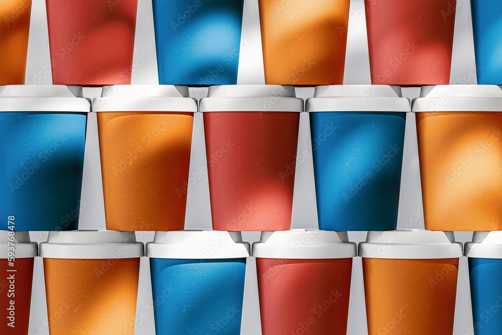 Wall made of colorful Kraft Paper Coffee Cups Stock Photo | Adobe Stock