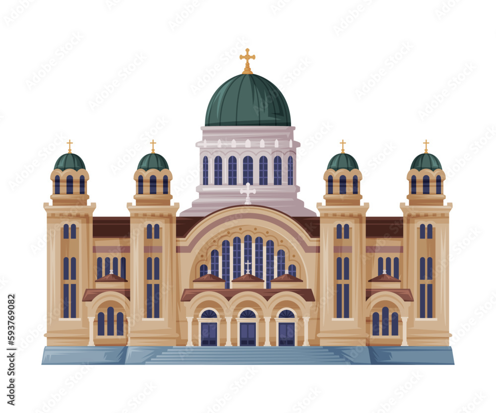 Cathedral of Saint Andrew as Greece Landmark and Traditional Cultural Symbol Vector Illustration