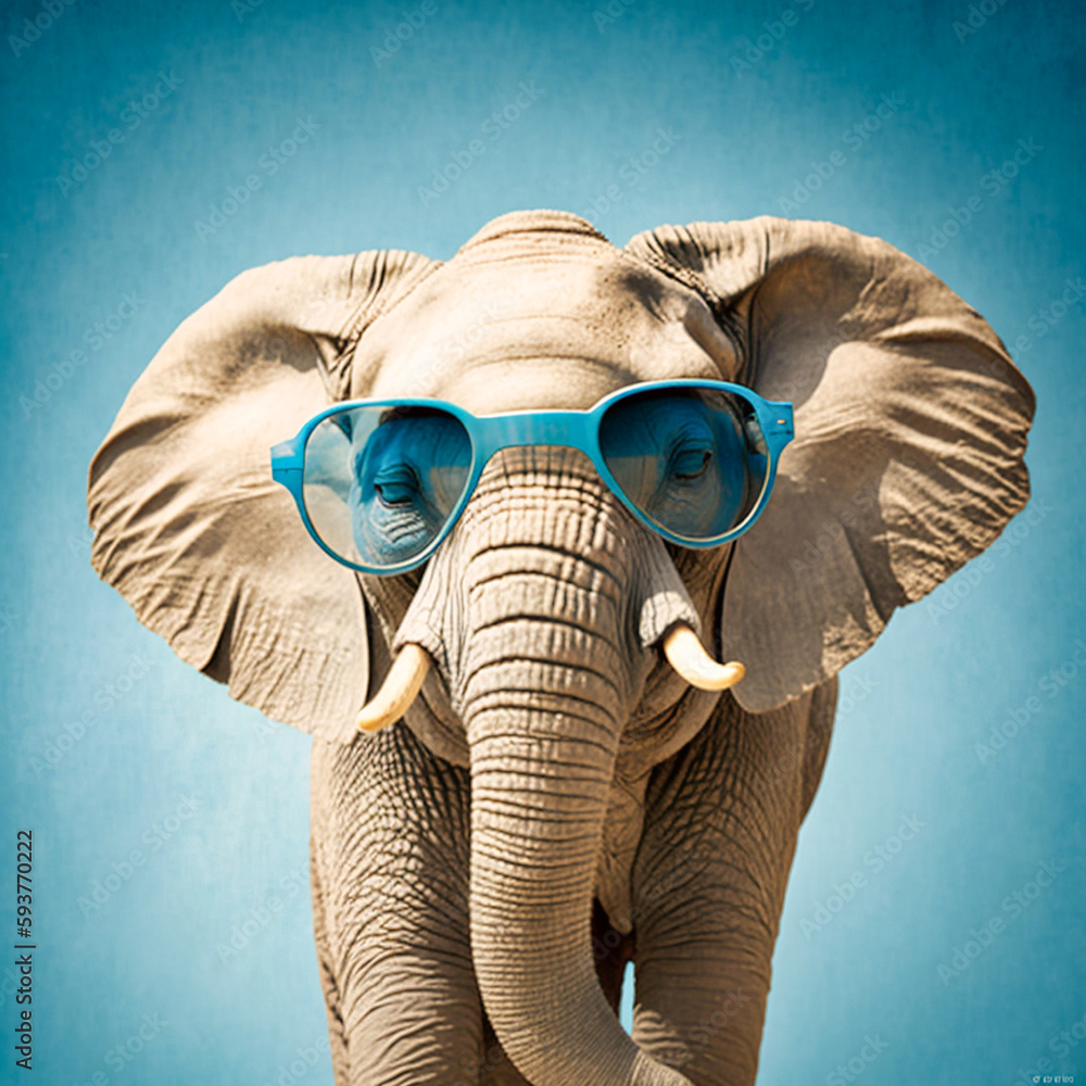 Funny elephant in sunglasses close up generative AI Stock Illustration Adobe Stock