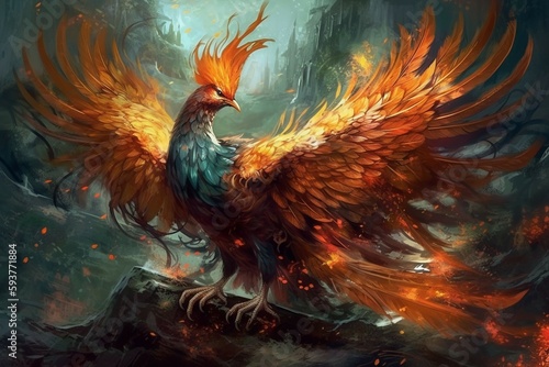 art illustration of rebirth of phoenix firebird. AI generative